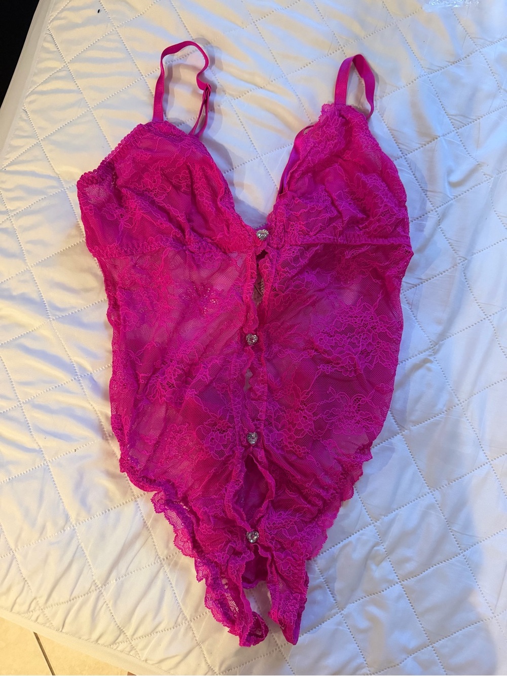 Victoria's Secret Fuchsia Lace Button-Front Teddy
